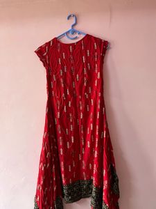 Red Embroidered Tunic Dress