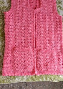 Peach Colour Crochet Jacket