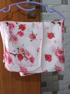White Pink  Silk Saree. With Flower