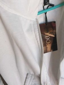 White Cropped Zip Hoodie