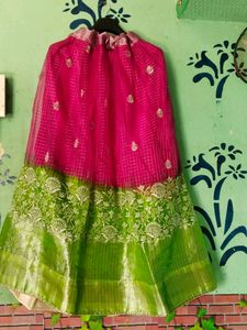 Pink &amp; Green Embellished Lehenga Set