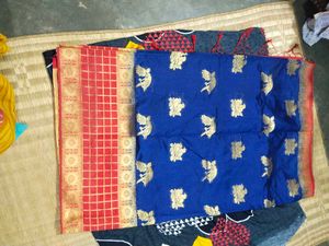 Blue &amp; Gold Bird Motif Saree