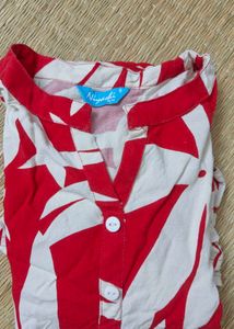 Red  &amp; White Floral kurti Top