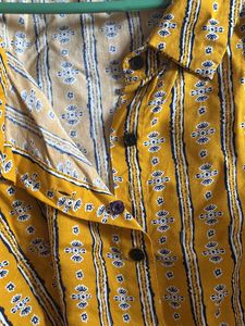 Yellow navy blue Cotton Shirt for women
