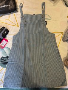 Striped Denim Overall Dress