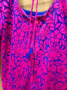 Bright Magenta &amp; Blue Printed Kurta