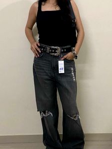 H&amp;M Distressed Wide Leg Jeans