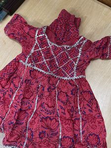 Girls' Pink Floral Kurti Set