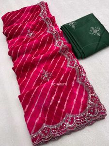 Pink Lehariya Cutwork Saree