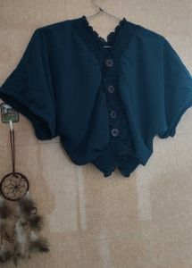 Teal Button-Down Dolman Top
