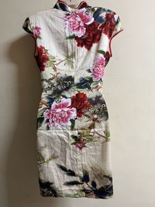 Korean Floral Print Cheongsam Dress