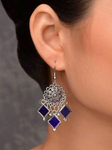 Blue Square Dangle Earrings