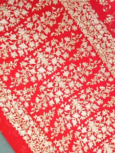 ❤️ Red &amp; Gold glitter print Festive Saree ₹ 1000
