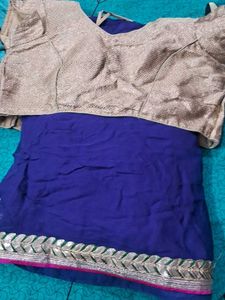 Blue Saree with Gold Blouse