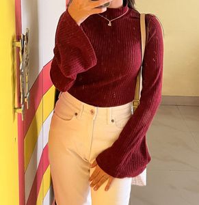 SHEIN Rust Turtle Neck with bell sleeves top