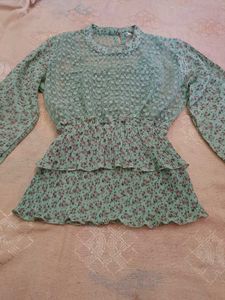 Green Floral Ruffle Beutiful Top