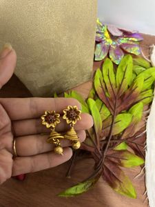 Gold Tone Flower Jhumka Earrings
