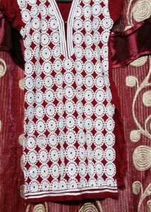 Red & White Embroidered Tunic Top