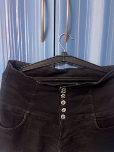 Black Buttoned Denim Shorts