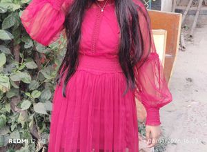 Burgundy Sheer Sleeve  Korean Mini Dress