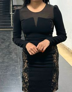 Cream with Black net bodycon
