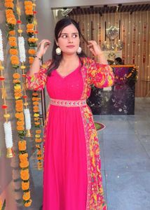 Elegant Ethnic Gown with Jacket and waist belt