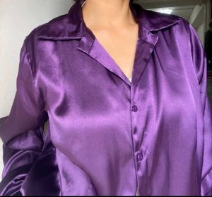 Purple Satin Button-Down