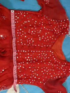 Red Mirror Work Chikankari Short Kurti ❤