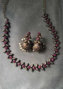 Oxidized Silver & Ruby Necklace Set