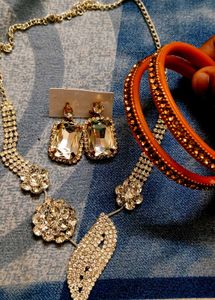 Diamond Stone Necklace Set With Bangles