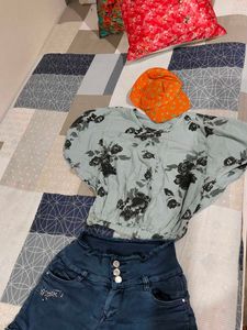 Combo Of Shorts+Kaftan Top+Cap