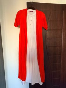 Stylish White Dress with Orange Shrug
