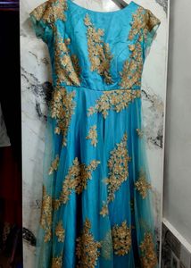 Teal &amp; Gold Embellished Gown