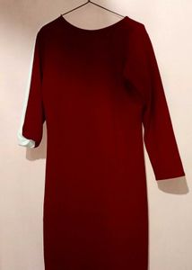 Maroon and White Long Sleeve Dress(xxl)