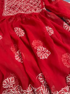 Red Embroidered Kurta