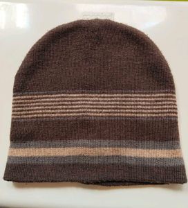 Brown Striped Knit Beanie Hat