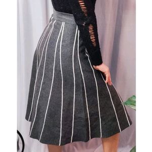 Grey Winter A-line Skirt with White Stripes (New)