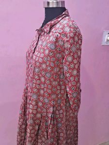 Printed Shirt Dress of maroon Ajrak