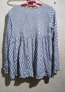 Blue &amp; White Print Tunic Top