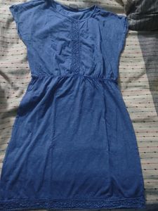 Blue Denim Look A Line Dress Of Veromoda
