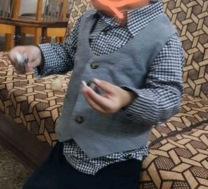 Checkered Baby Shirt with vest and tie