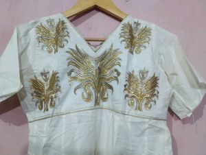 white anarkali suit with plazo