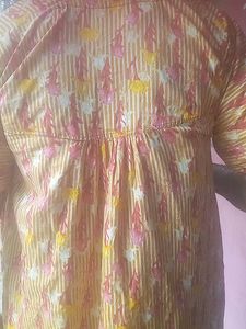 Mustard Colour Nighty For Womens With Pocket