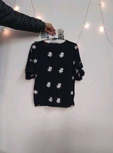 Black Floral Embroidered bell sleeves top