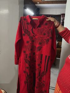 Red Printed Winter wear Kurta