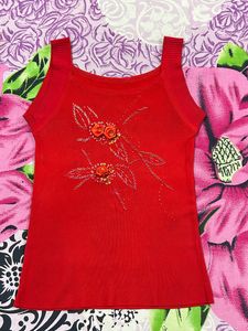 Red Cut Sleeves Top