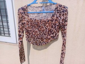 Leopard Print Mesh Crop Top