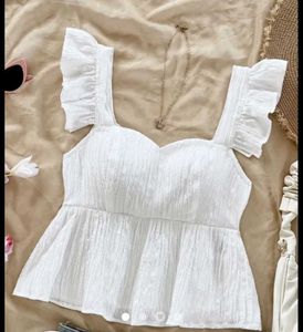 White Ruffle Strap Top