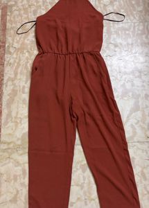 Rust Jumpsuit With Denim Jacket