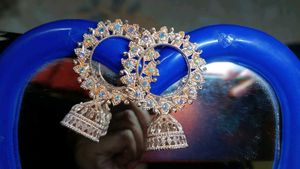 Stunning Gold-Toned & Crystal Jhumka Earrings